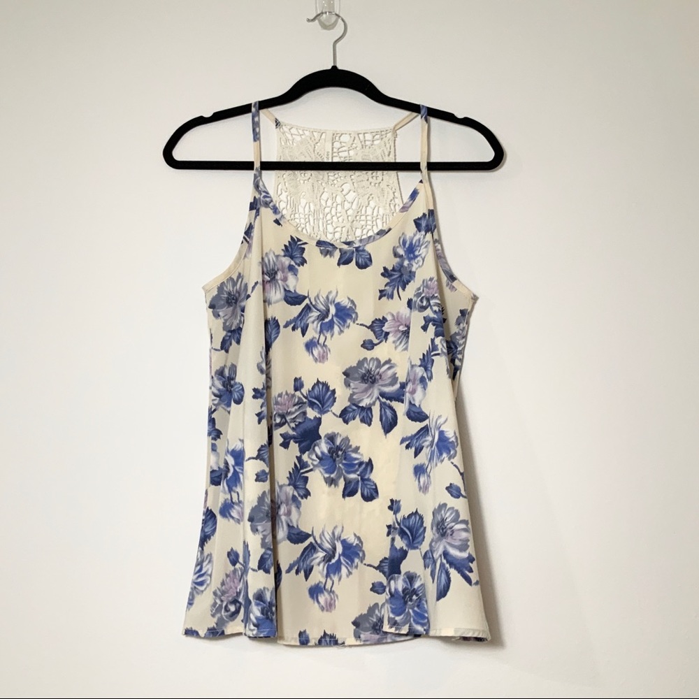 Sage- Open lace back floral tank